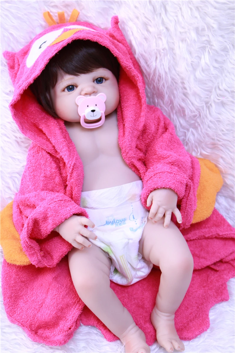 

DollMai 23" GIRL reborn baby dolls full silicone body reborn dolls with bathrobe bebes reborn menina bonecas brinquedos