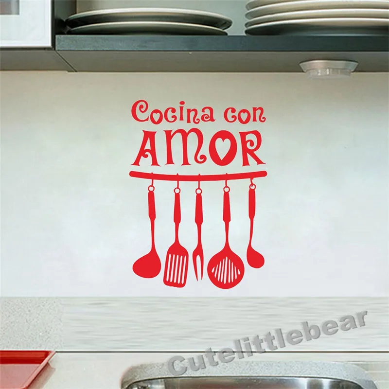 Испанская виниловая настенная наклейка Cocina Con Amor художественная Цитата Наклейки