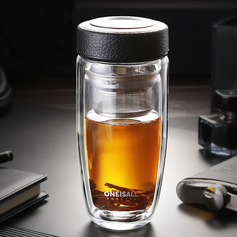 Стеклянная бутылка для воды с двойными стенками 380 мл|glass water bottle|leakproof bottlewater bottle |