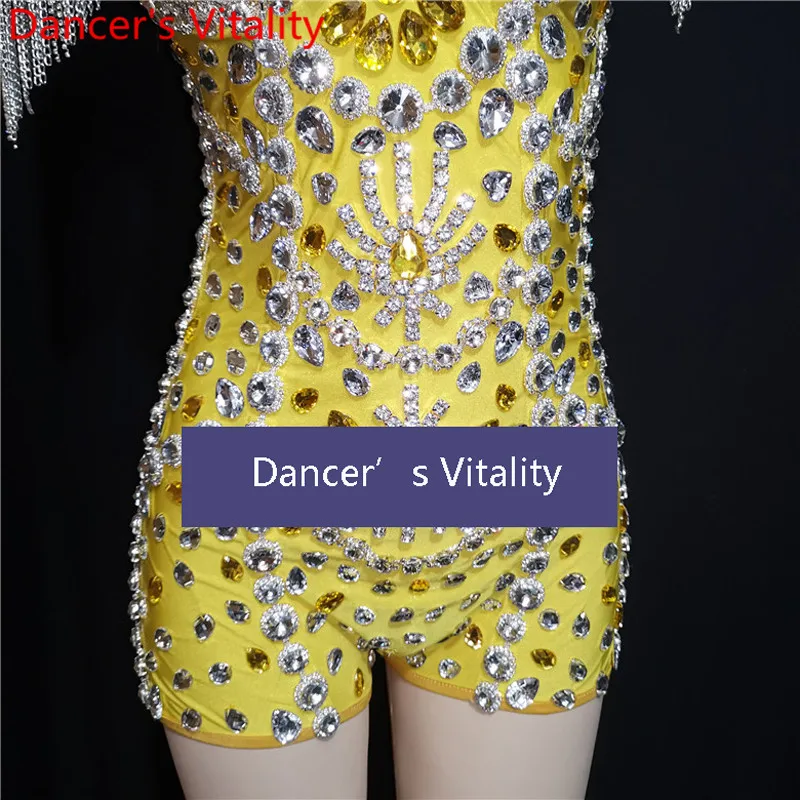 Singer Host DJ Rhinestone Slap-up Body Suit Bubble Skirt Stage Wear Adult Evening Dress Pole Jazz DS Dancing Competition Outfits |