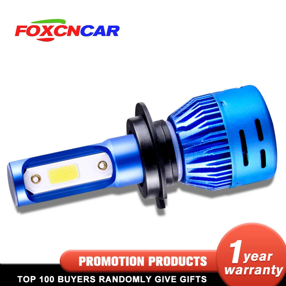 Foxcncar 1 шт. светодиодный H7 фар автомобиля H4 H11 H1 H8 9005 H9 HB3 9006 HB4 высокий низкий пучок