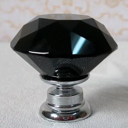 

30mm fashion glass crystal furniture decoration knobs black crystal drawer kitchen cabinet knob handle shiny silver dresser pull