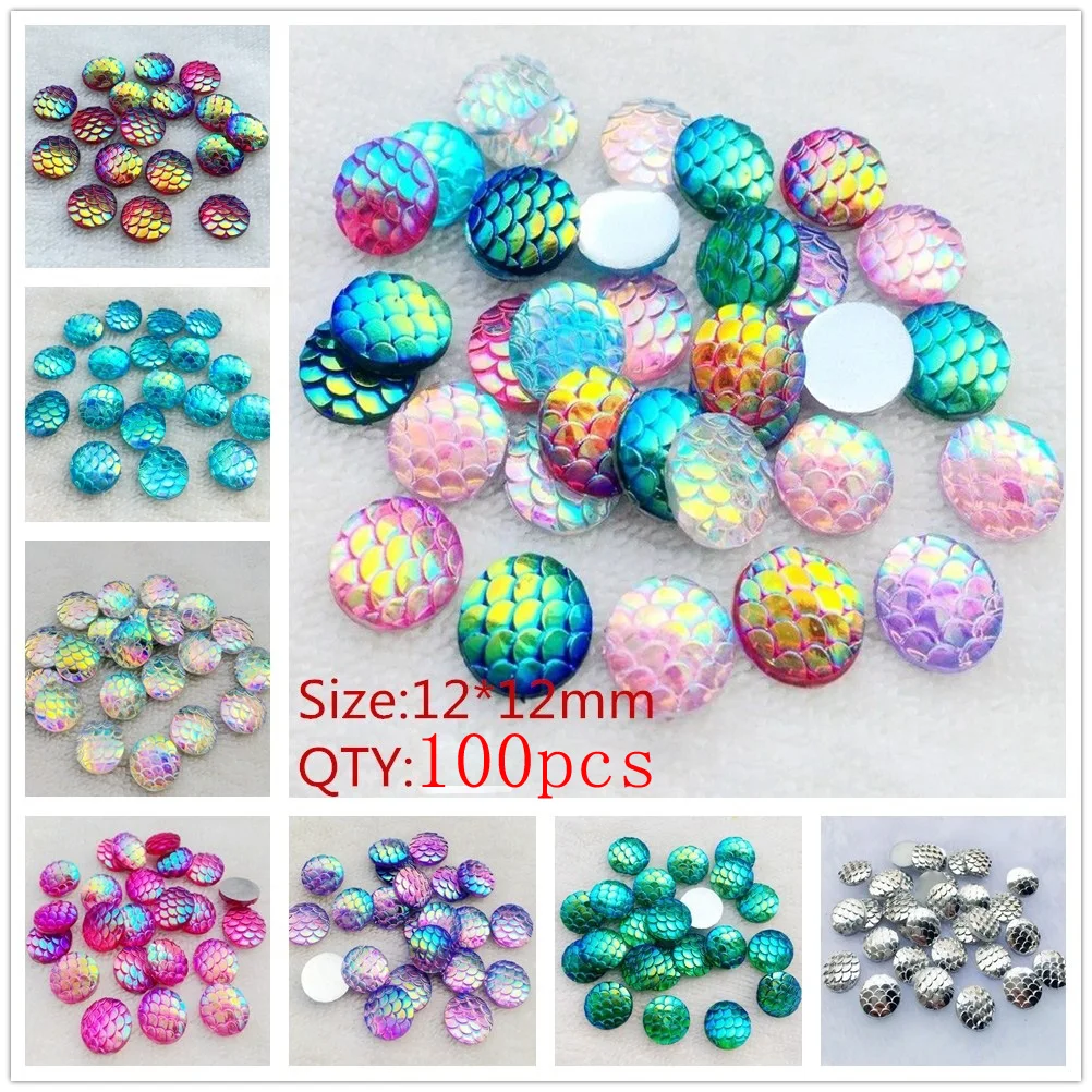 

100pc Fish Scale Resin Mermaid Flat Back Crafts Decoration Diy for Mermaid Birthday Baby Shower Party Decorations Supplies Favor