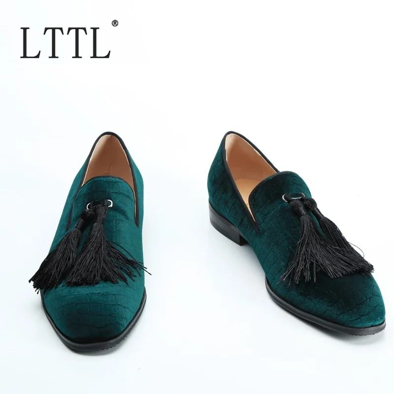 LTTL New Arrival Flock Fabric Slip On Men Dress Shoes Handmade Tassel Loafers Fashion Casual Flats Plus Size Smoking | Обувь