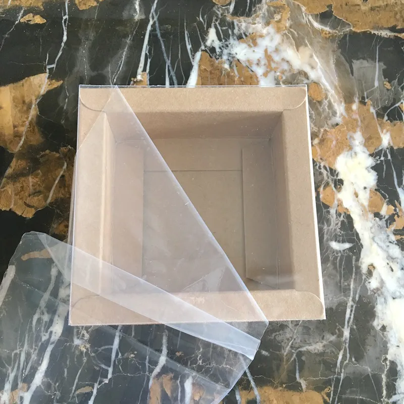 10 шт коричневая крафт бумажная коробка прозрачный ПВХ раздвижной ящик Упаковка