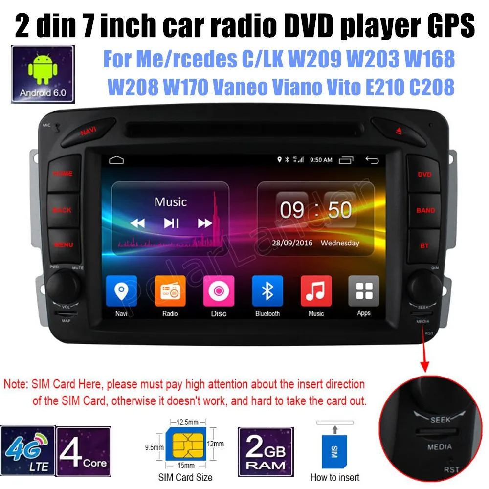 Радио для Mercedes BENZ CLK W209 W203 W168 W208 W463 W170 Vaneo Viano Vito E210 C208 4G SIM-карта LTE | Автомобили и