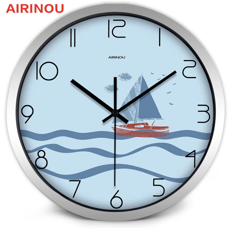 Airinou мультфильм милые забавные парусные металлические настенные часы детская