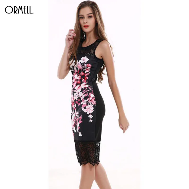 ORMELL 2016 Summer Fashion Women Dress Sexy Empire Streetwear Style Lace Flotal O Neck Knee Length Line Bodycon | Женская одежда