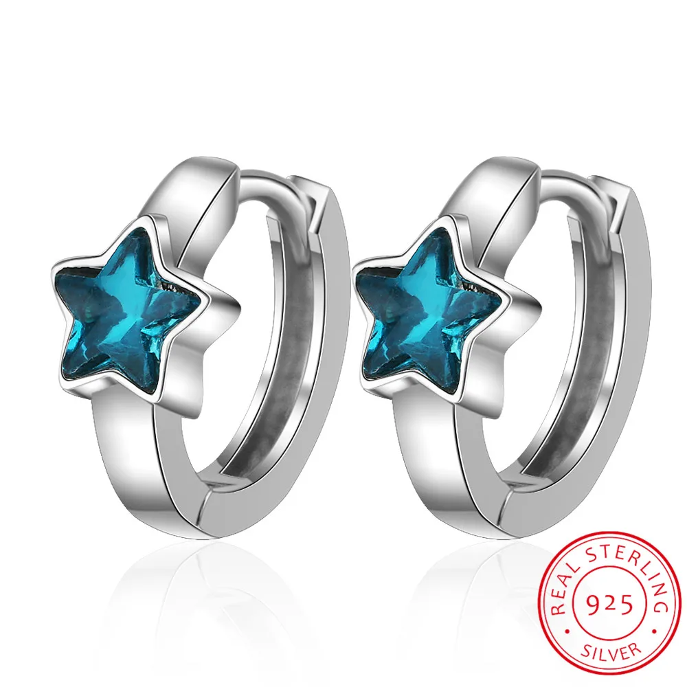 

Baby Princess 925 Silver Blue Crystal Cute Star Hoop Earrings For Child Girls Women Beautiful Loop Huggies Earring Korea Jewelry