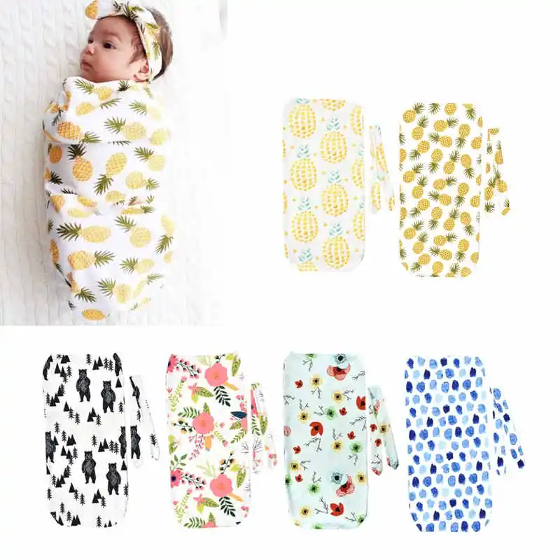 

2Pcs/Set Newborn Swaddle Blanket Baby Cocoon Sleeping Bag Muslin Wrap Headband