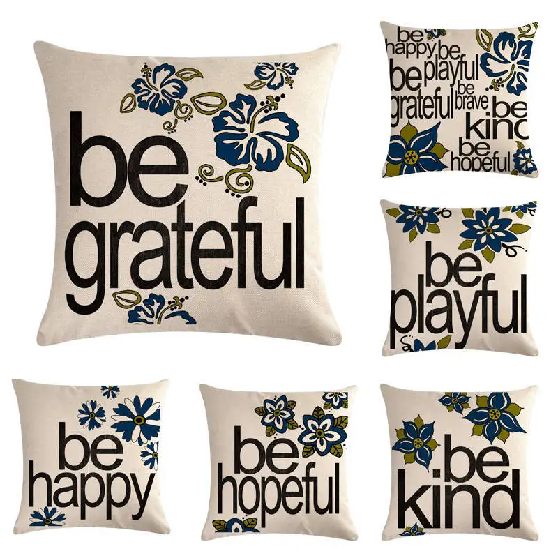 Наволочка с надписью Be Happy Hopeful 45*45 см автомобильные льняные наволочки украшение