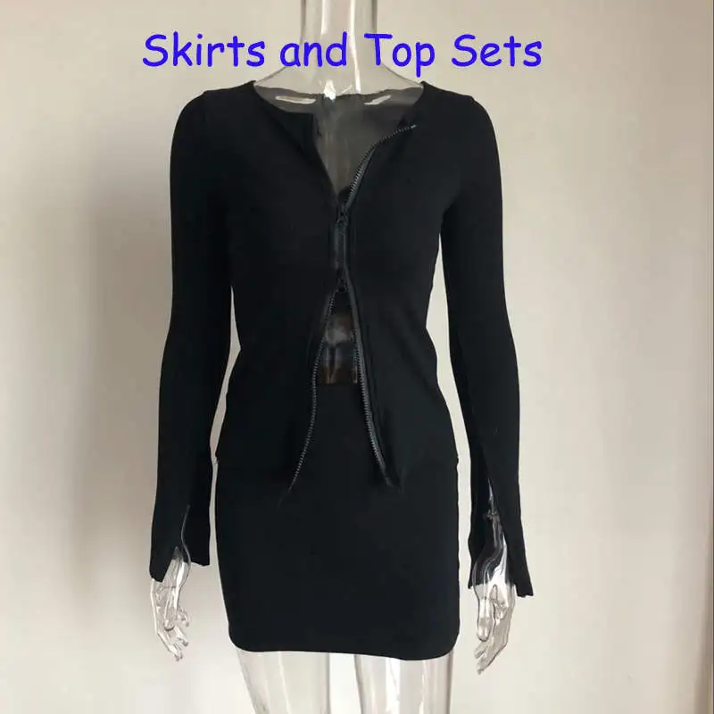 Black Sets XLLAIS белые топы в рубчик Осенние новые поступления с длинным рукавом спереди двойная открытая молния куртки повседневная Уличная одежда вязаные пальто - Цвет: Black Sets