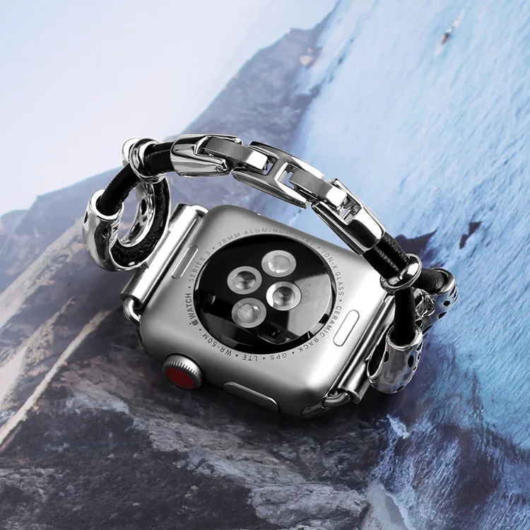 Для Apple Watch Регулируемый сменный кожаный ремешок из нержавеющей стали уникальный
