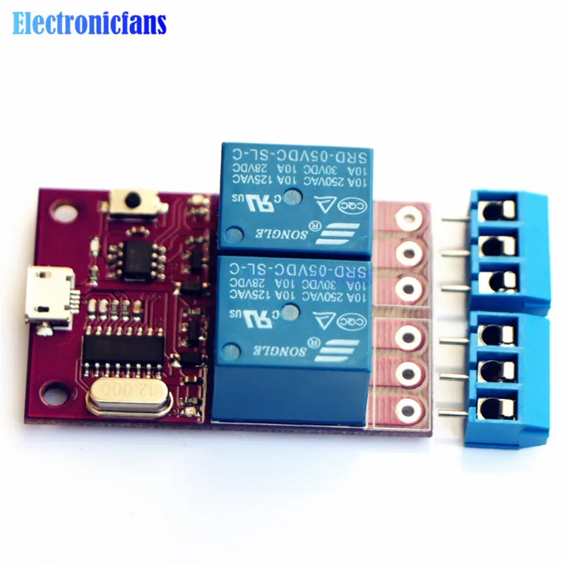 2 канальный релейный модуль с задержкой 5 в CH340 CH340G Micro USB для TTL интеллектуальная