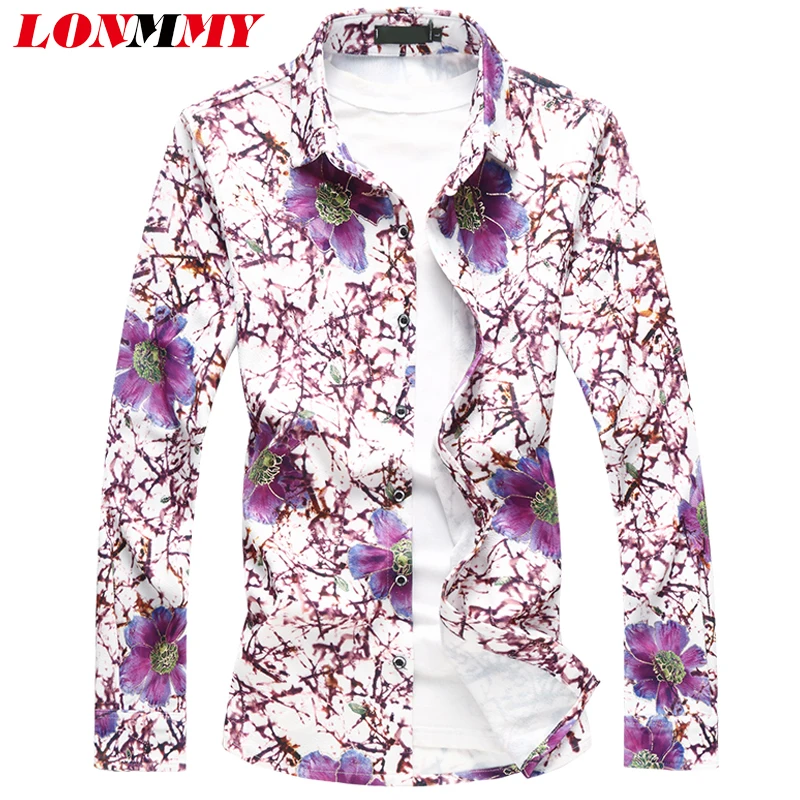 Мужская рубашка с цветочным принтом LONMMY 5XL 6XL 7XL Повседневная длинным рукавом