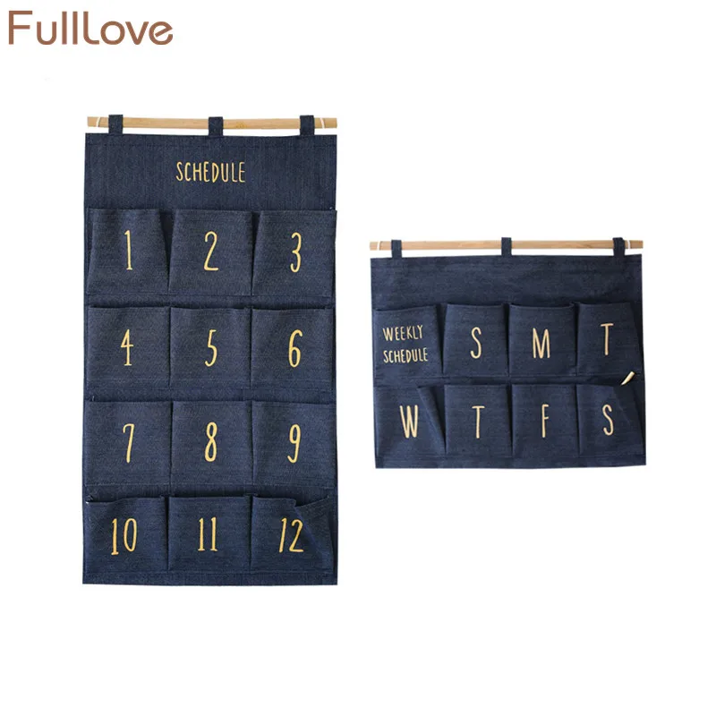 FullLove 12 карманов 32*72 см Льняная сумка для хранения с номером печати темно-синий