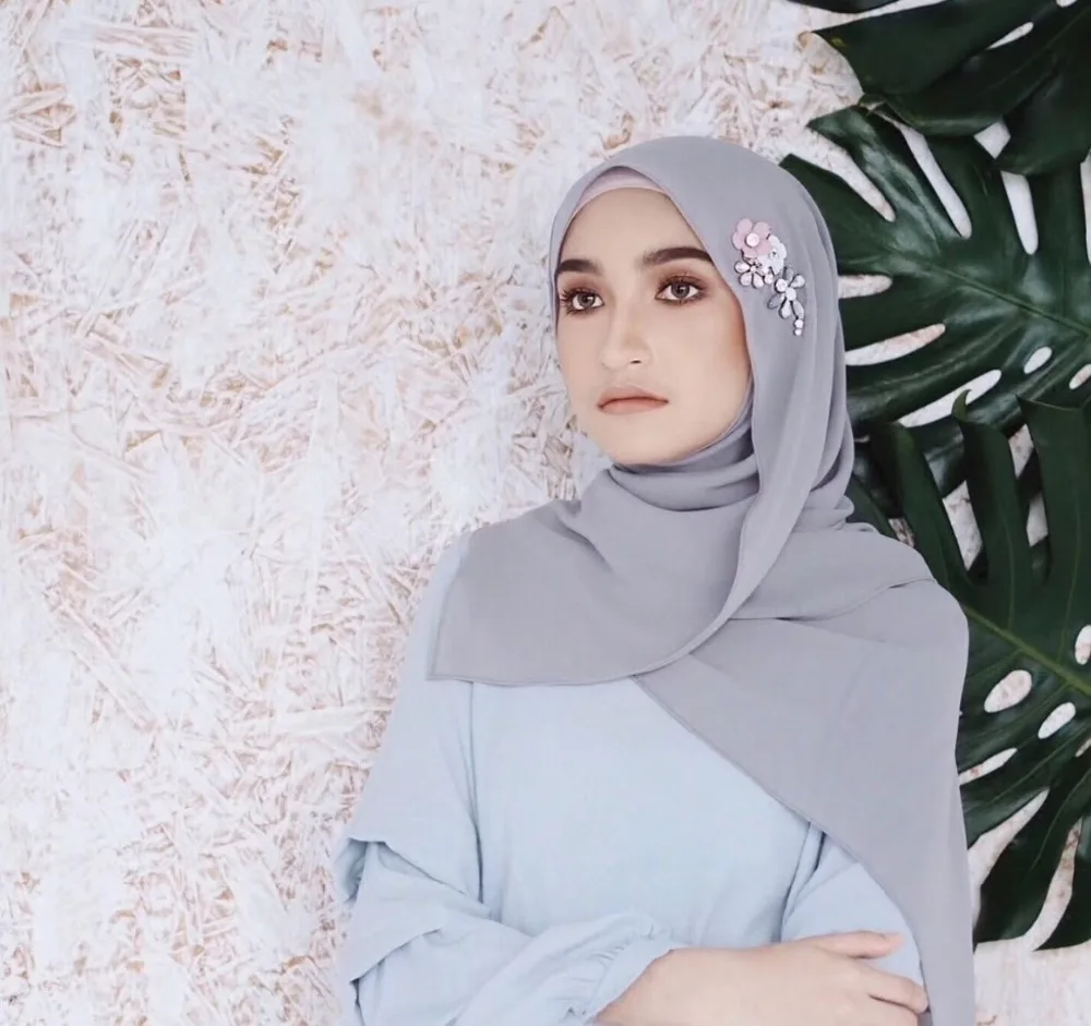 Ручной алмазный жоржет, шифон Макси Hijab шарф Мусульманский Для женщин обычный пузырь платок Обёрточная бумага хороший покрывал тюрбан Fimtariah