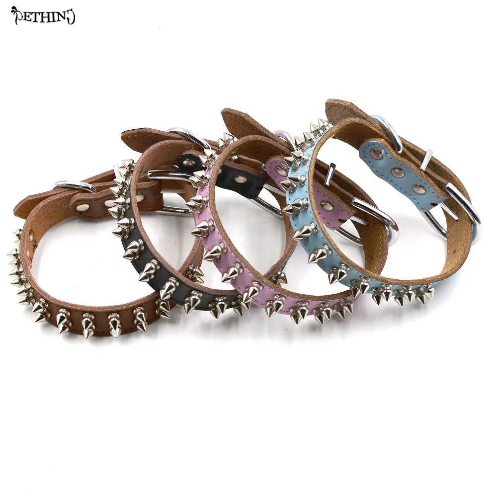 Модный ошейник для собак из натуральной кожи с шипами размеры S M L кожаный