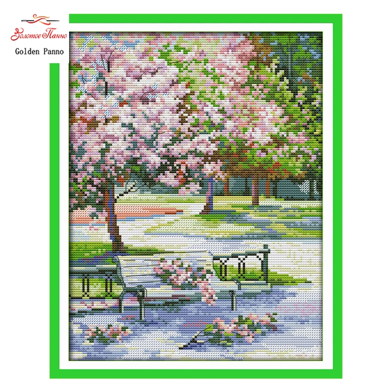 

Golden Panno,Needlework, The Spring in The Park patterns Counted Cross Stitch 11CT 14CT landscape Cross-stitch Kits Embroidery22