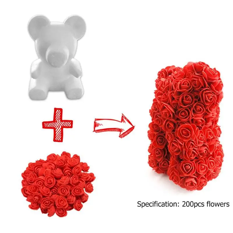 25cm DIY Foam Rose Bear Mold+200pcs PE Handmade Flower Creative DIY Rose Doll Toys Romantice Wedding Party Gifts