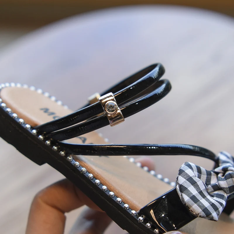 2019 г. Новые летние модные белые клетчатые тапочки с бантом для маленьких девочек