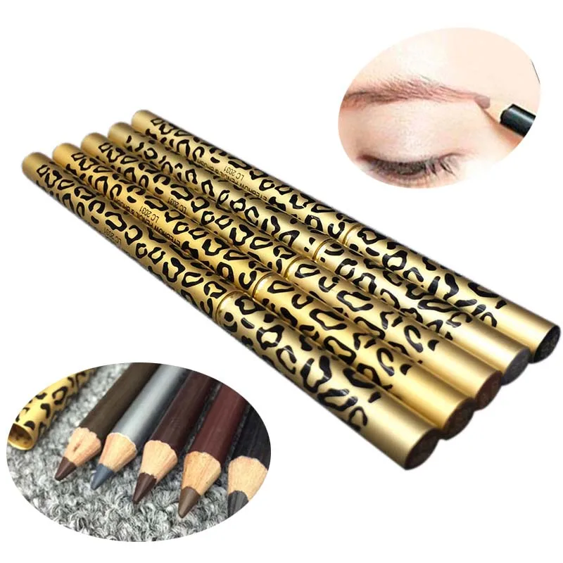 Двухсторонний карандаш для бровей с кистью леопардовый дизайн металлический