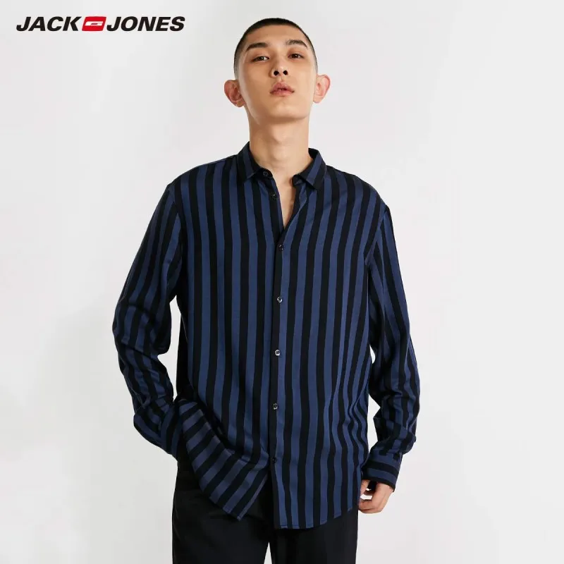 JackJones мужская Повседневная Свободная полосатая рубашка с длинными рукавами |