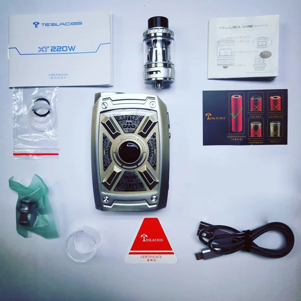 Оригинальный Tesla XT 220 Вт комплект с Tallica Mini Tank Teslacigs электронная сигарета Vape RGB