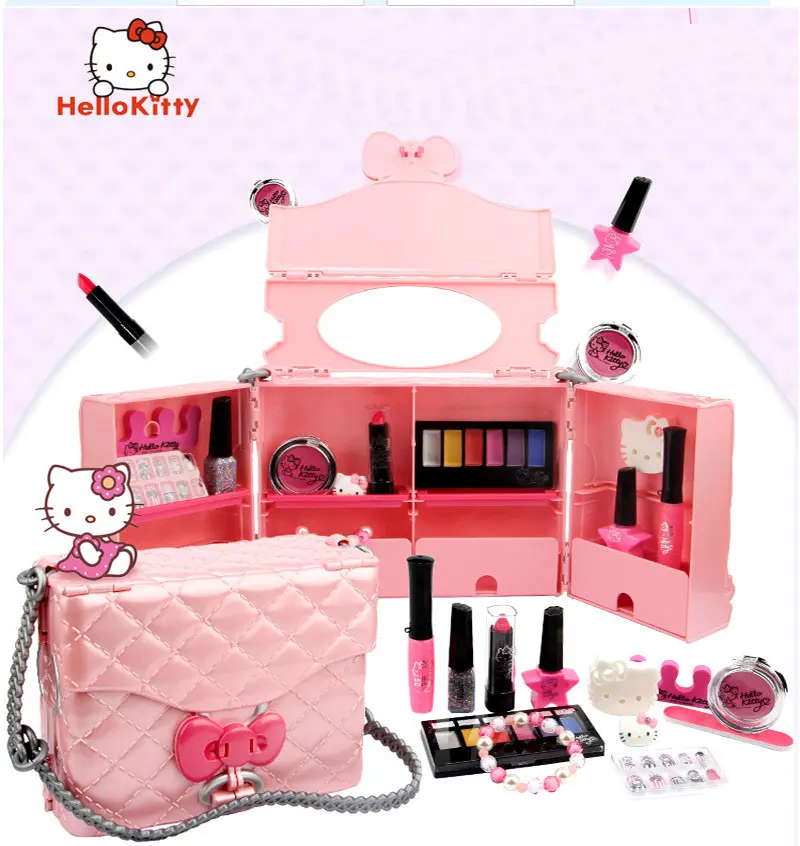 HELLO KITTY, Детская косметика, для девочек, rincess, губная помада, игрушка, сумка для хранения, губная помада, лак для ногтей, набор для макияжа, детские игрушки для макияжа