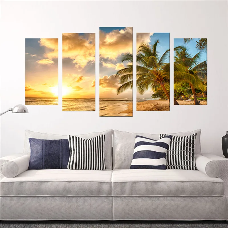 . 5 панелей искусство уютное море Современный Морской пейзаж жикле холст печать