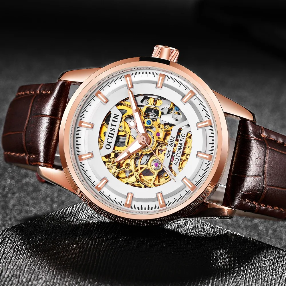 OCHSTIN спортивные Бизнес Мужские наручные часы золото Tourbillon автоматические