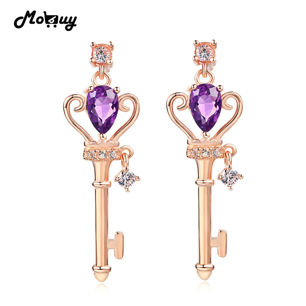 MoBuy MBEI045 Корона ключ Natrual драгоценный камень аметист Висячие/Висячие серьги из