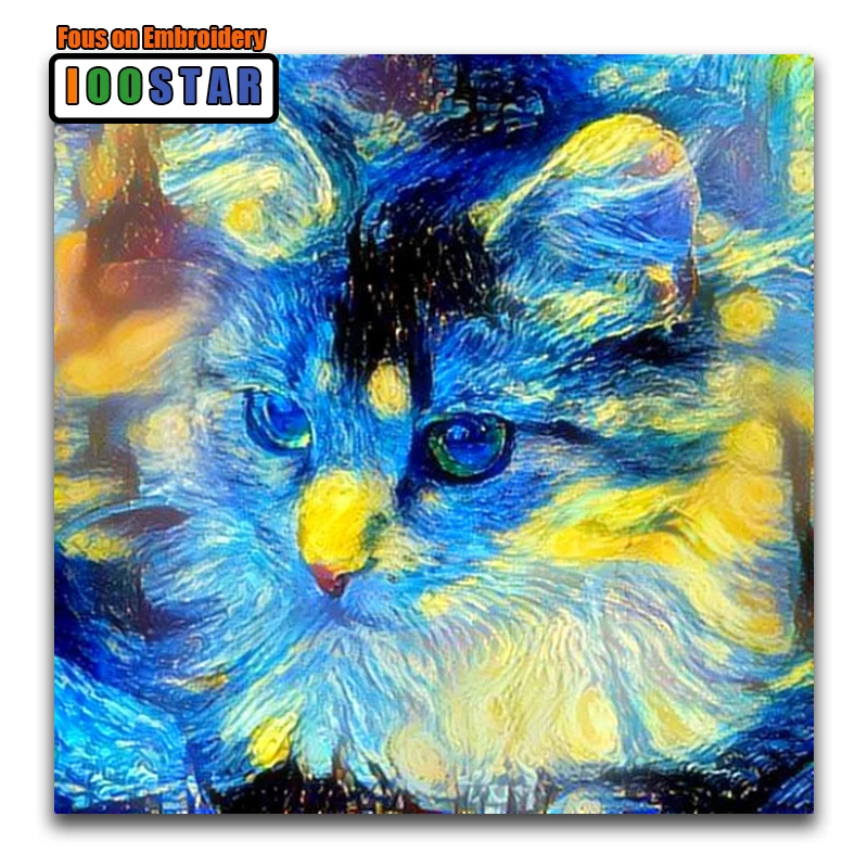 DIY 3D Diamond mosaic Blue cat Full Square painting Cartoon Round embroidery Cross stitch Color oil | Дом и сад