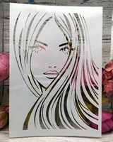 a4 long hair girl diy layering stencils wall painting scrapbook coloring embossing album decorative paper card template