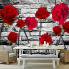 3D обои на заказ романтическая свежая красная роза фото винтажная 3D кирпичная настенная бумага Гостиная спальня фон настенное покрытие