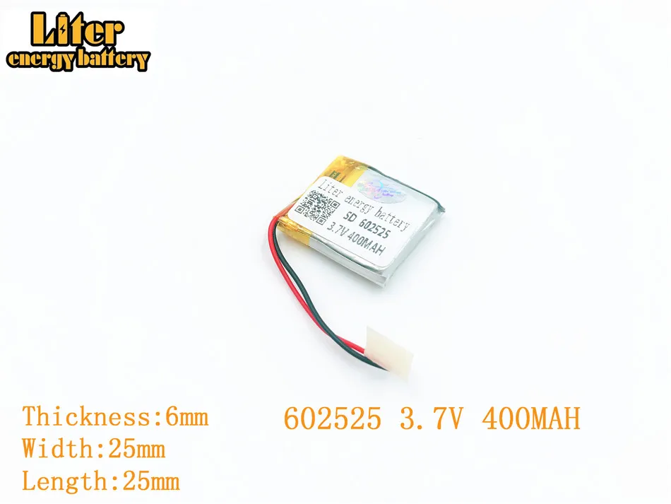 

Liter energy battery 3.7V 400mAh 602525 plug Lithium Polymer Rechargeable Battery For MP3 MP4 MP5 Lithium polymer battery