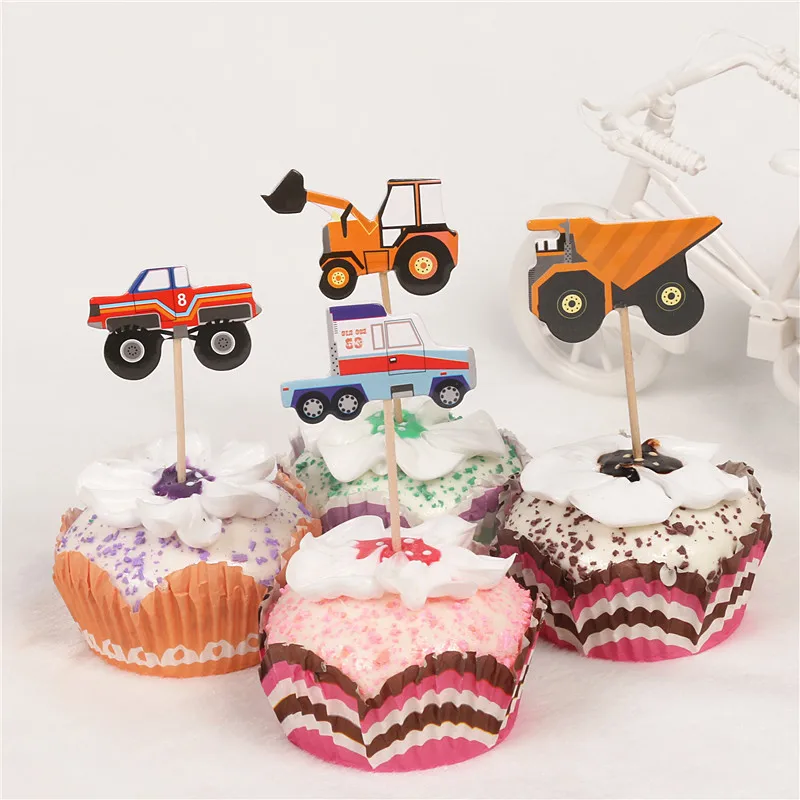 cake flag 24 pcs Вечерние салфетки с героями мультфильмов, скатерть, чашка, строительный автомобиль, принадлежности для дня рождения, одноразовая посуда, украшения - Цвет: cake flag 24 pcs