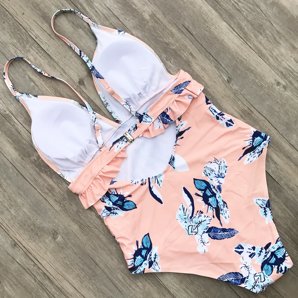 ZMTREE Hollow Out One Piece Women Swimsuit Deep V Bikini Bathing Suit Swimwear Ruffled Beach Wear Maillot De Bain 2018 One-Piece | Спорт и