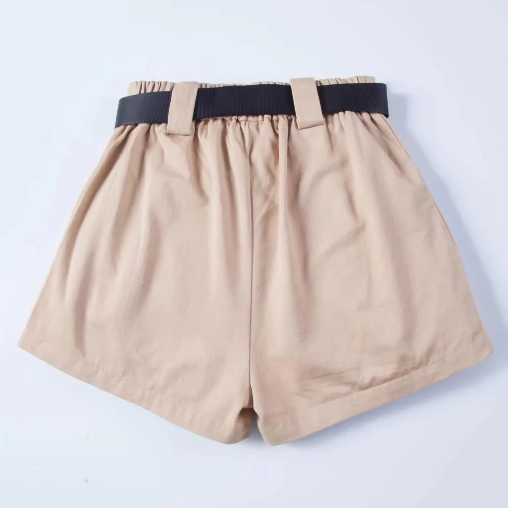 FIRSTTO Модные свободные уличные карманы пояса с поясом Шорты Высокая талия Винтаж