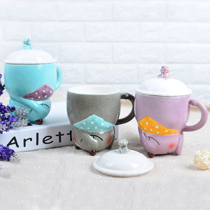 Симпатичные керамические кружки в стиле улыбка собака с крышкой креативная