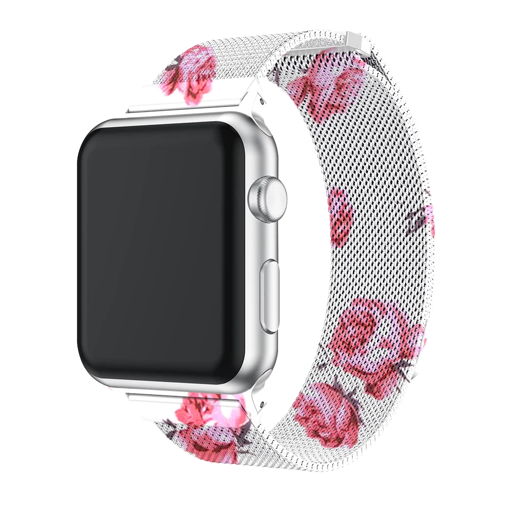 Для наручных часов Apple Watch версии цветочный Нержавеющая сталь Миланский ремешок