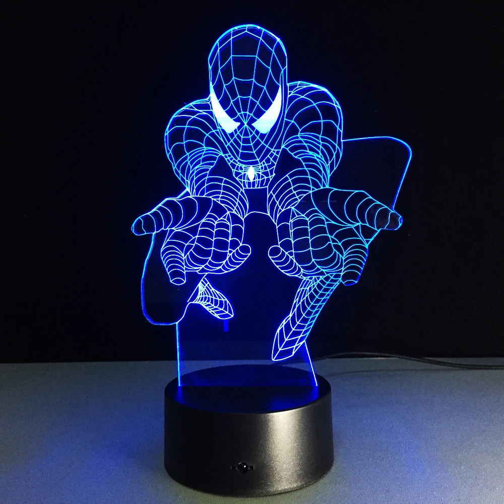 "Человек-паук" 3D Luminaria ночной Светильник лучшие детские вентиляторы подарок с принтом Человека-паука лампы USB 7-Цвет Изменение Настольная Украшение стола Прямая