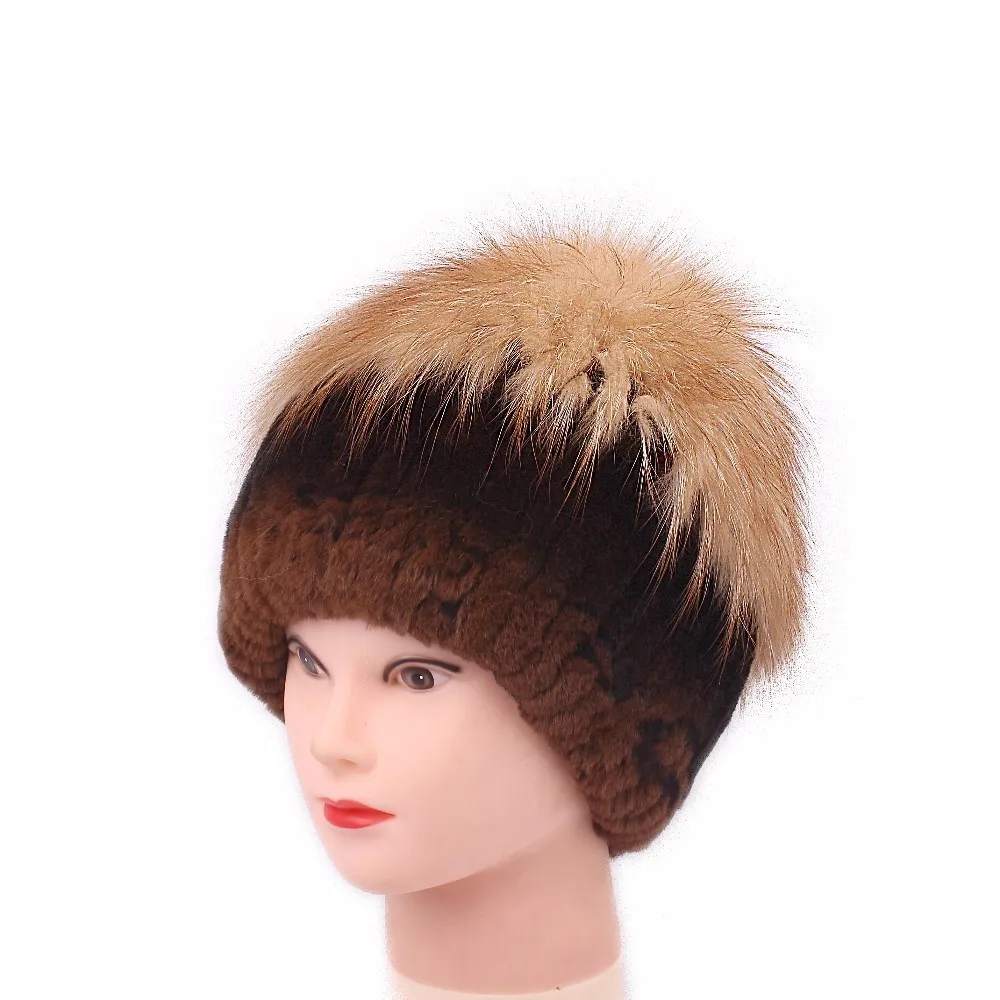 Зимние шапки для девочек женские русские кролика Рекс с лисьим мехом верхняя