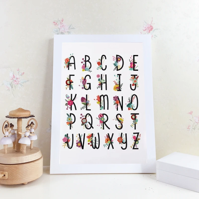 Алфавит с цветами холст художественный плакат принты для детской девочек