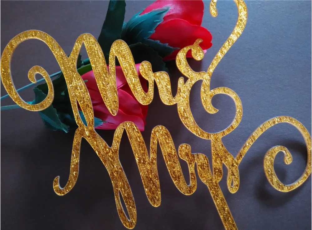 Акриловый золотистый/серебристый Топпер для торта Mr & Mrs Свадебный
