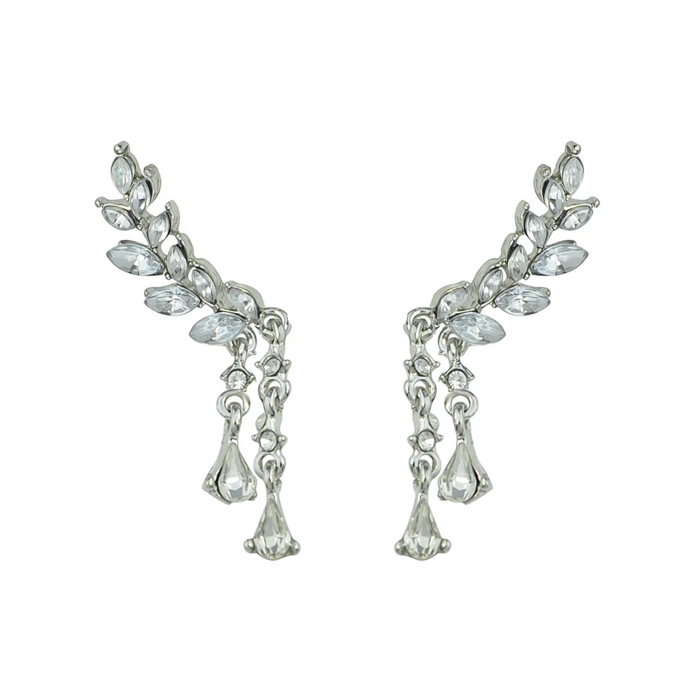 Kayshine Gold-Color Silver Color Rhinestone Leaf Branches With Double Water Drop Chain Earrings For Women Accessories | Украшения и