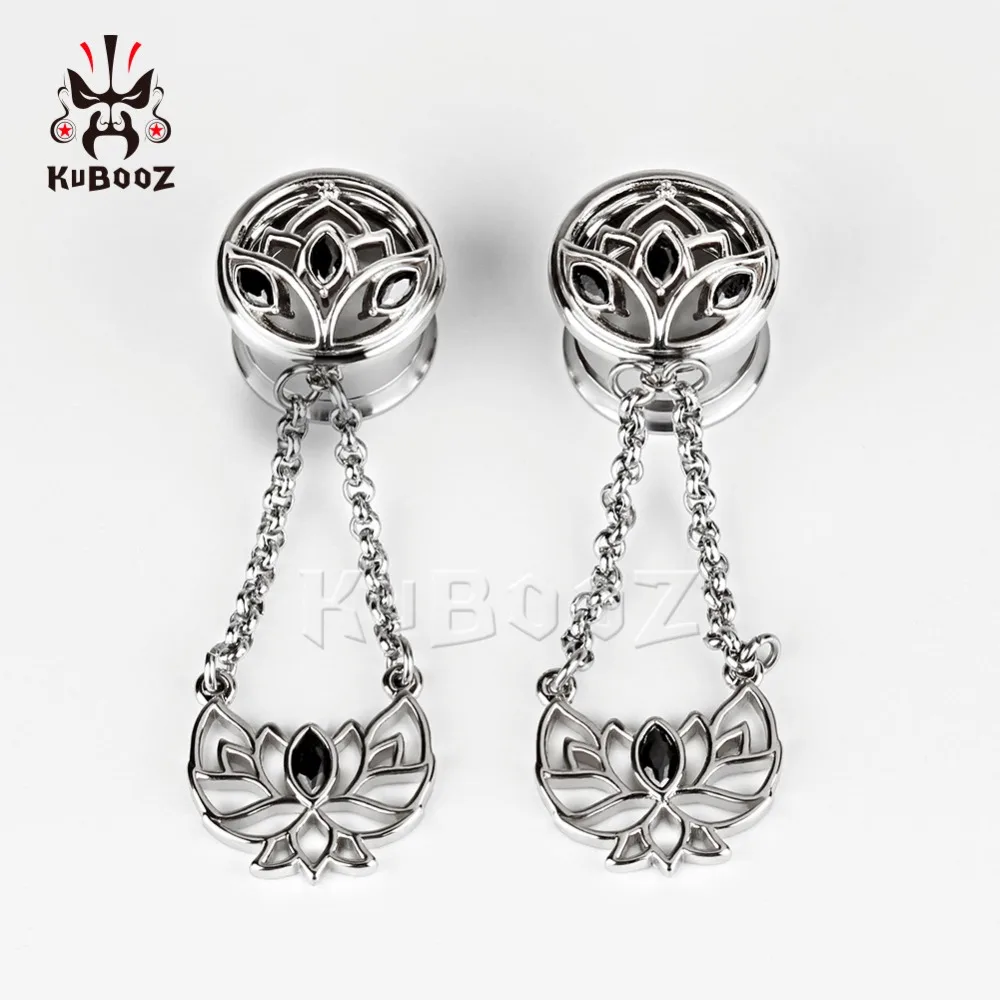 Wholesale Price Piercing Stainless Steel Dangle Ear Gauges Tunnels Plugs Lotus Flower Crystal Fashion Earring Stretchers 34PCS | Украшения