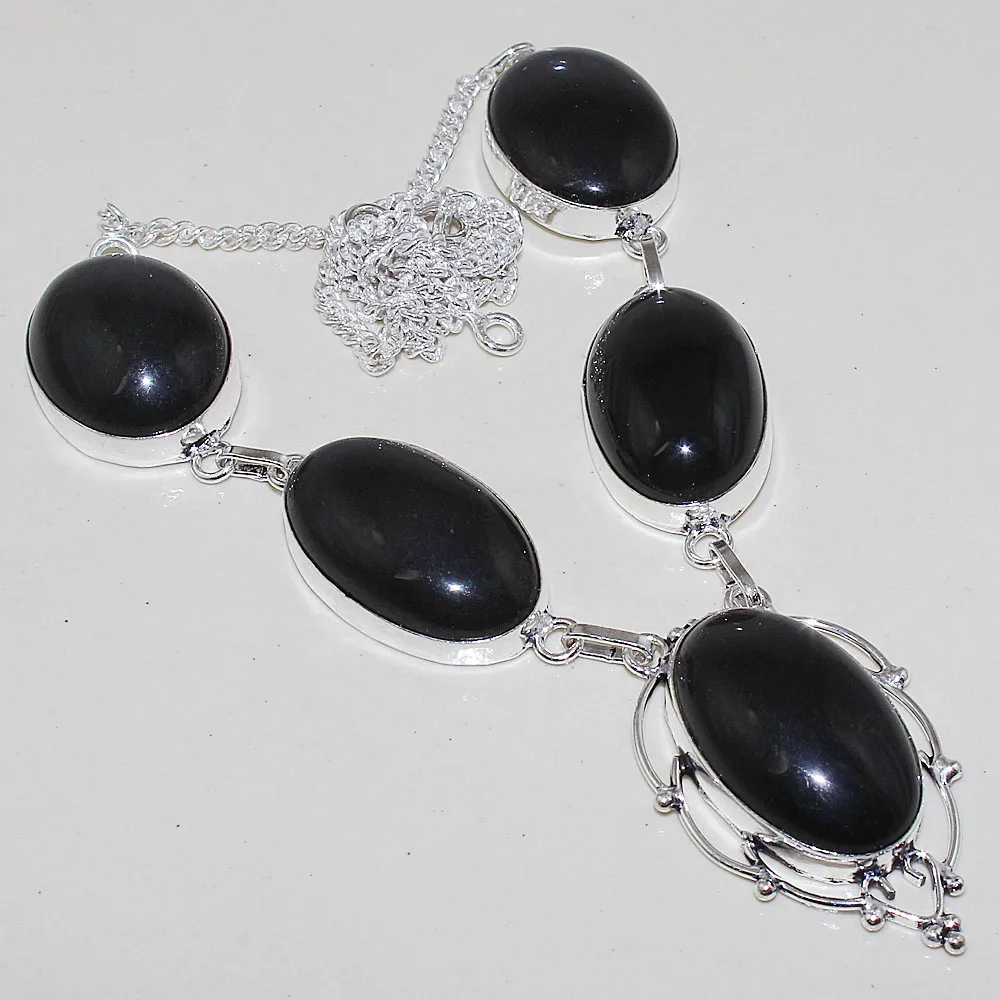 

Black Onyx Necklace Silver Overlay over Copper , 52.5 cm, N0794