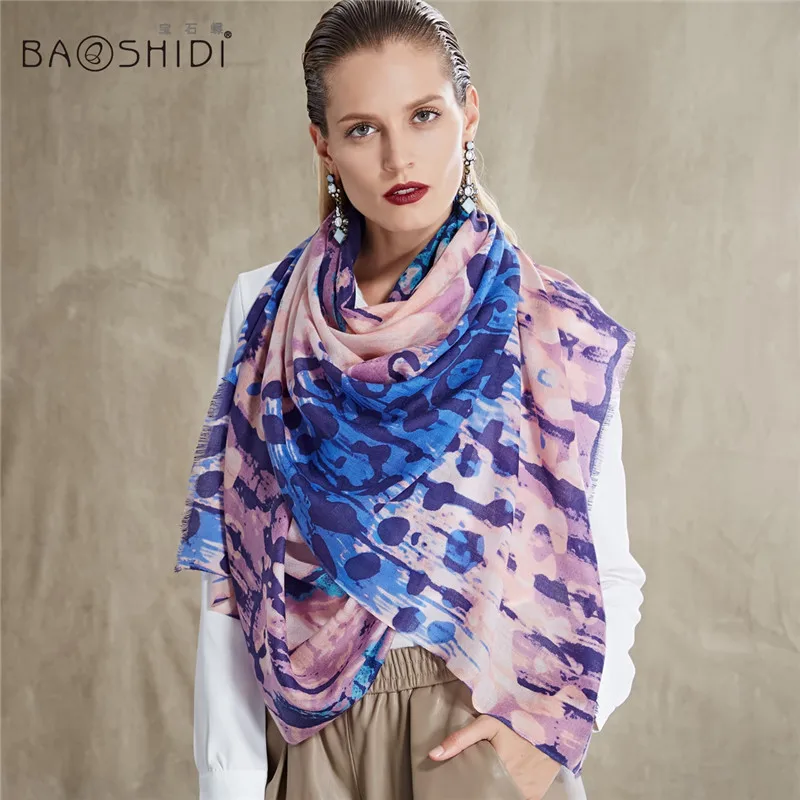 [BAOSHIDI] 100% шерстяной шарф роскошные брендовые шарфы модные женские зимний шаль