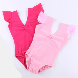 Танцевальный купальник с рукавами-крылышками для девочек, балетный костюм с двойным v-образным вырезом, униформа для гимнастики и балета для маленьких девочек